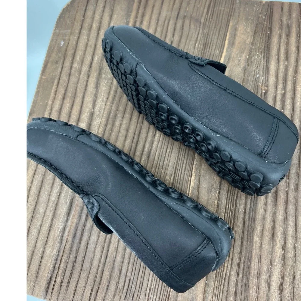 Geox Respira Boys Black Leather Loafers Driving Mocs Slip On Shoes Size 26 EU